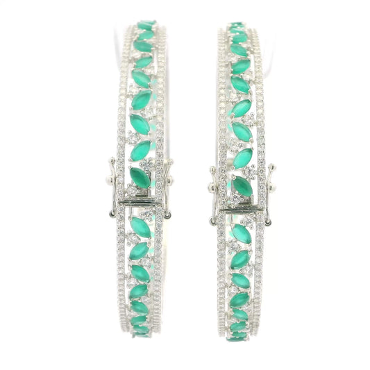Emerald Green Stone Silver Bangles