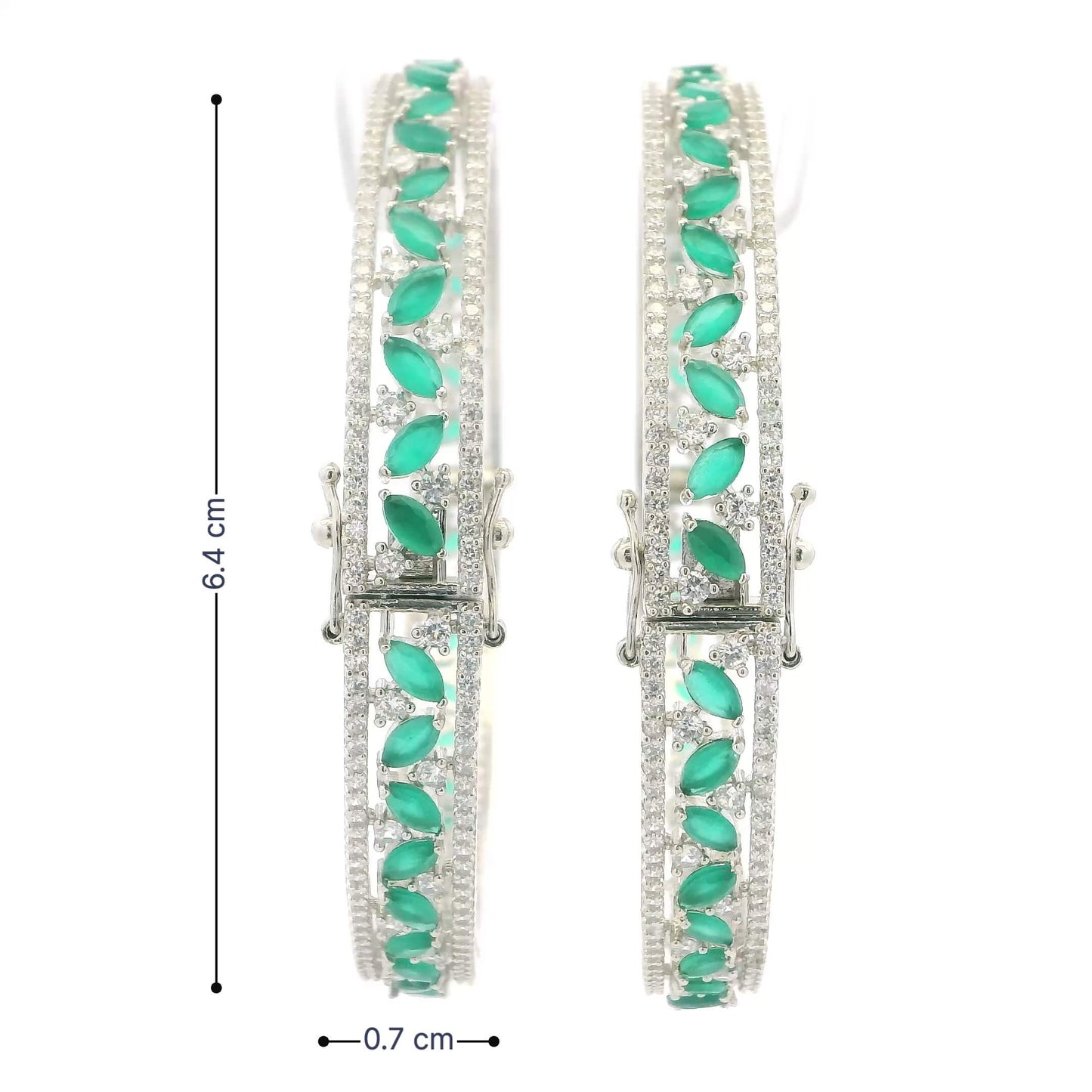 Emerald Green Stone Silver Bangles