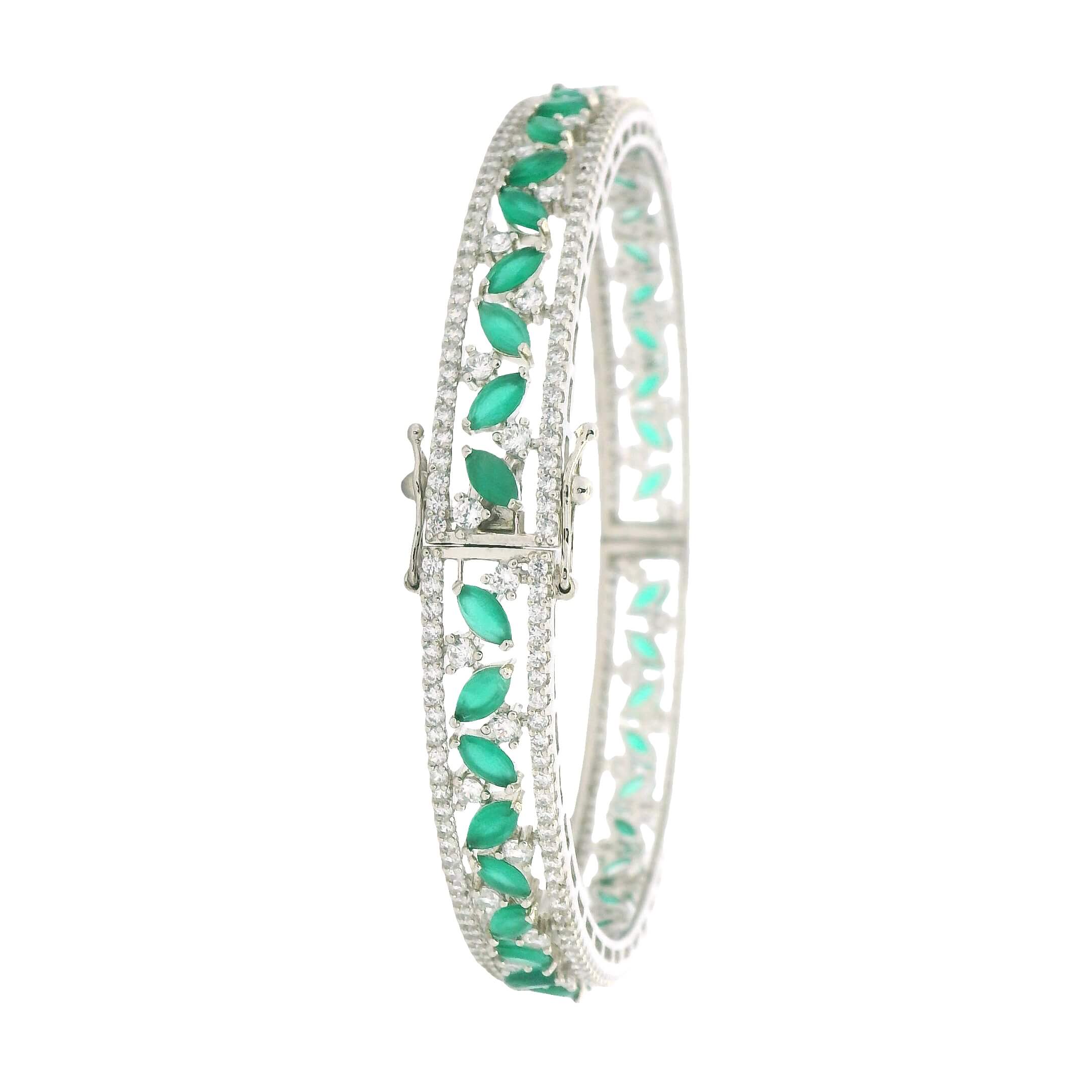Emerald Green Stone Silver Bangles