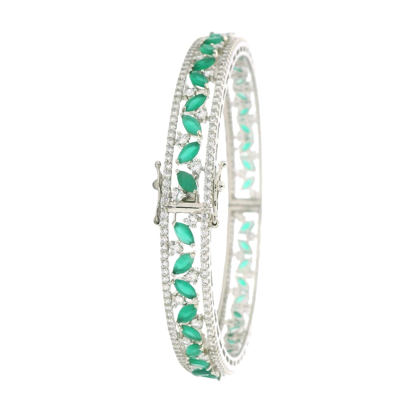 Emerald Green Stone Silver Bangles