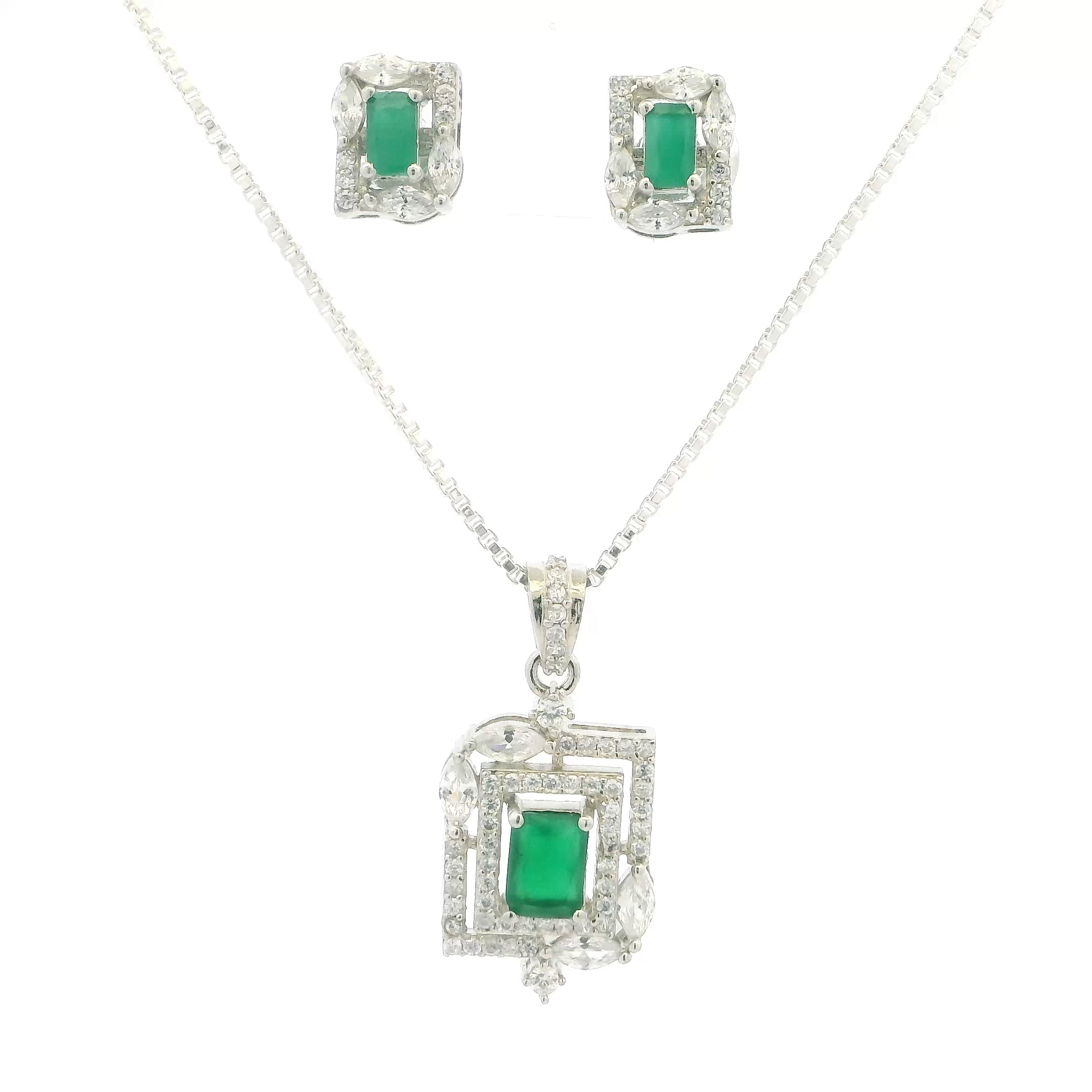 Emerald Green Crystal Geometric Pendant Set