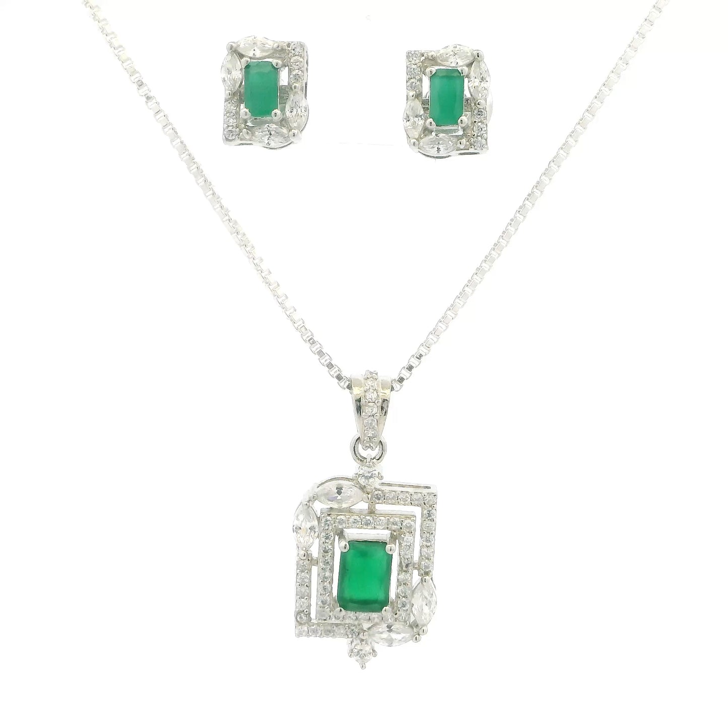 Emerald Green Crystal Geometric Pendant Set