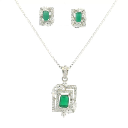 Emerald Green Crystal Geometric Pendant Set