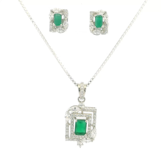 Emerald Green Crystal Geometric Pendant Set
