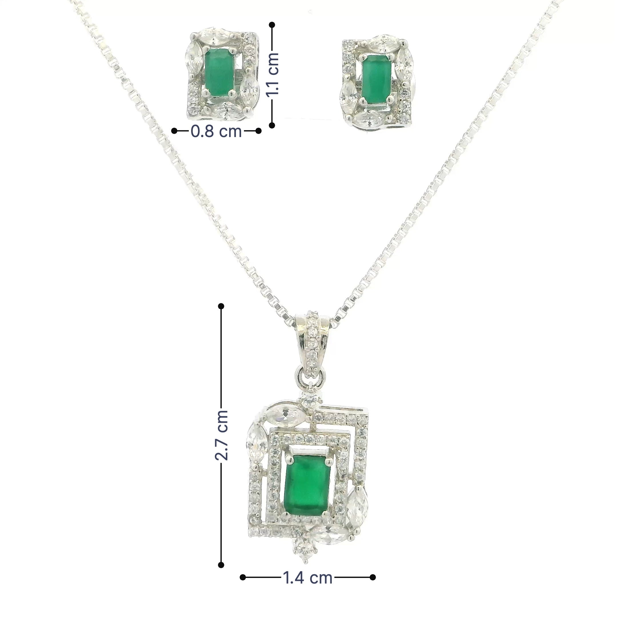 Emerald Green Crystal Geometric Pendant Set