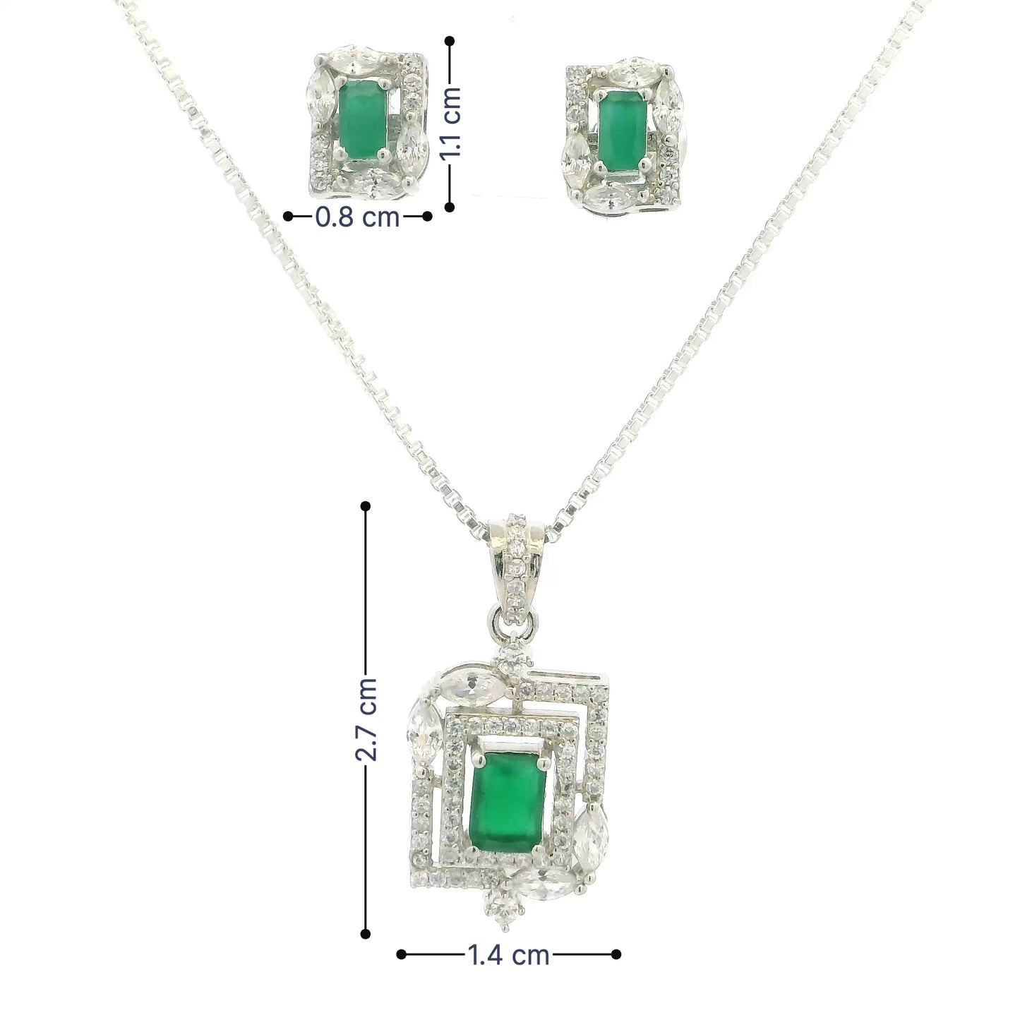 Emerald Green Crystal Geometric Pendant Set