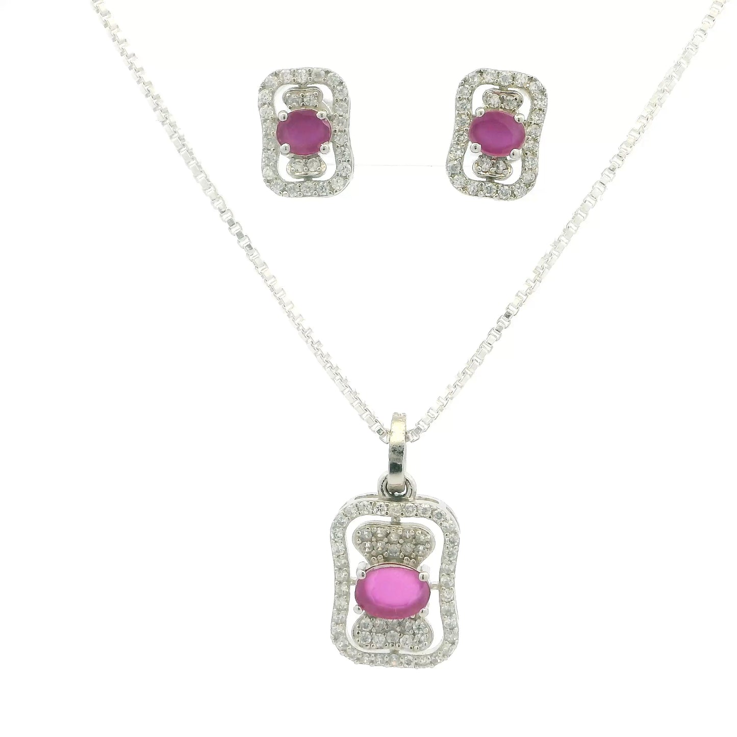 Dazzling Oval Pink Gem Pendant Set