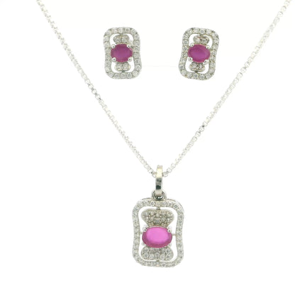 Dazzling Oval Pink Gem Pendant Set