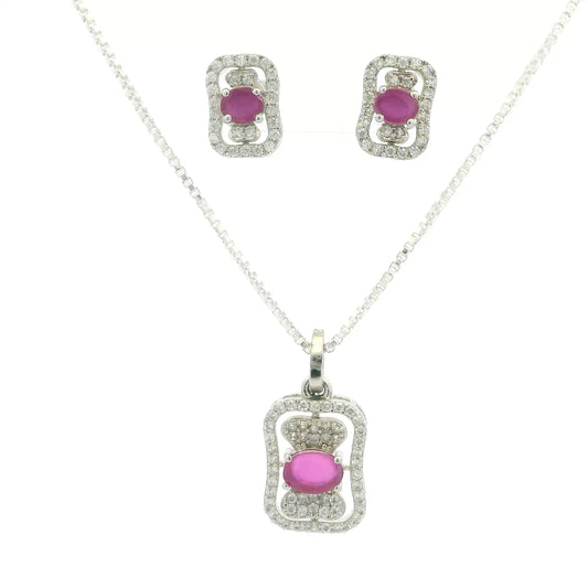Dazzling Oval Pink Gem Pendant Set