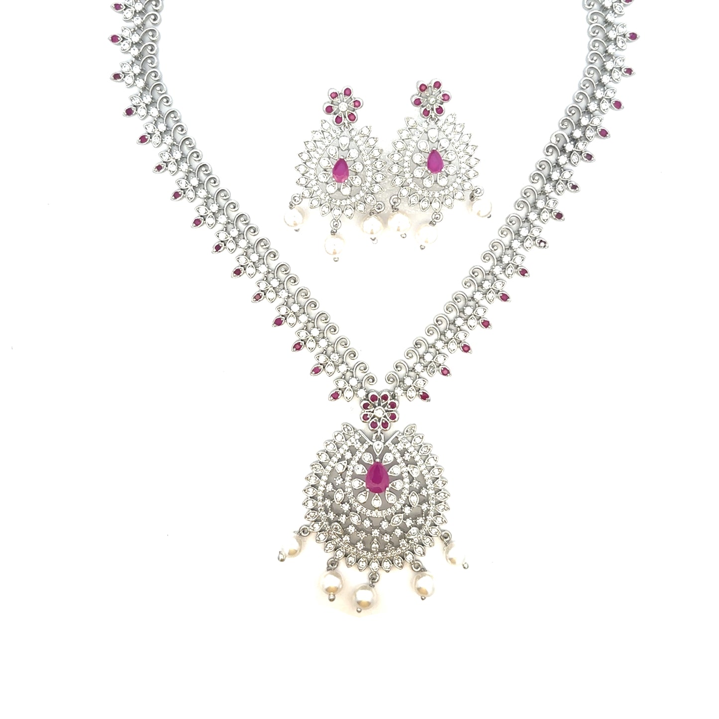 Traditional Silver Necklace Set with Stones