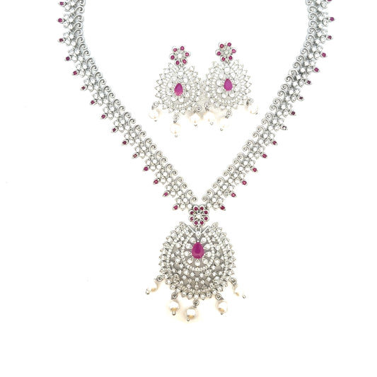Traditional Silver Necklace Set with Stones