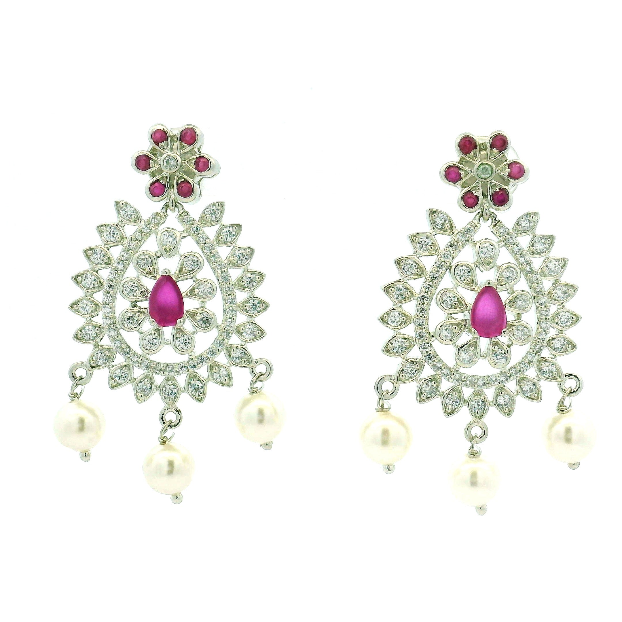 Traditional Silver Necklace Set with Stones