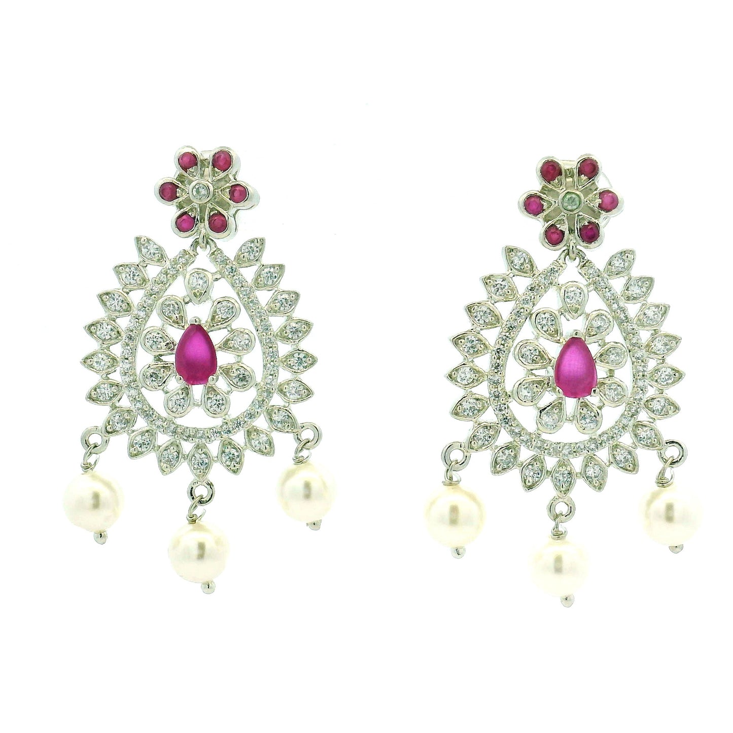 Traditional Silver Necklace Set with Stones