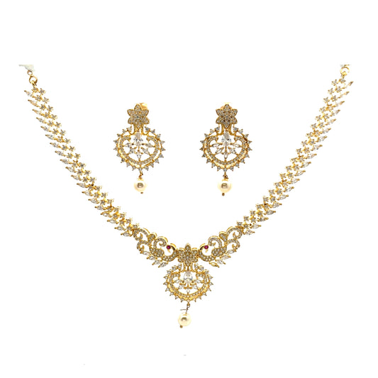 Regal Sparkle Pearl Necklace Set