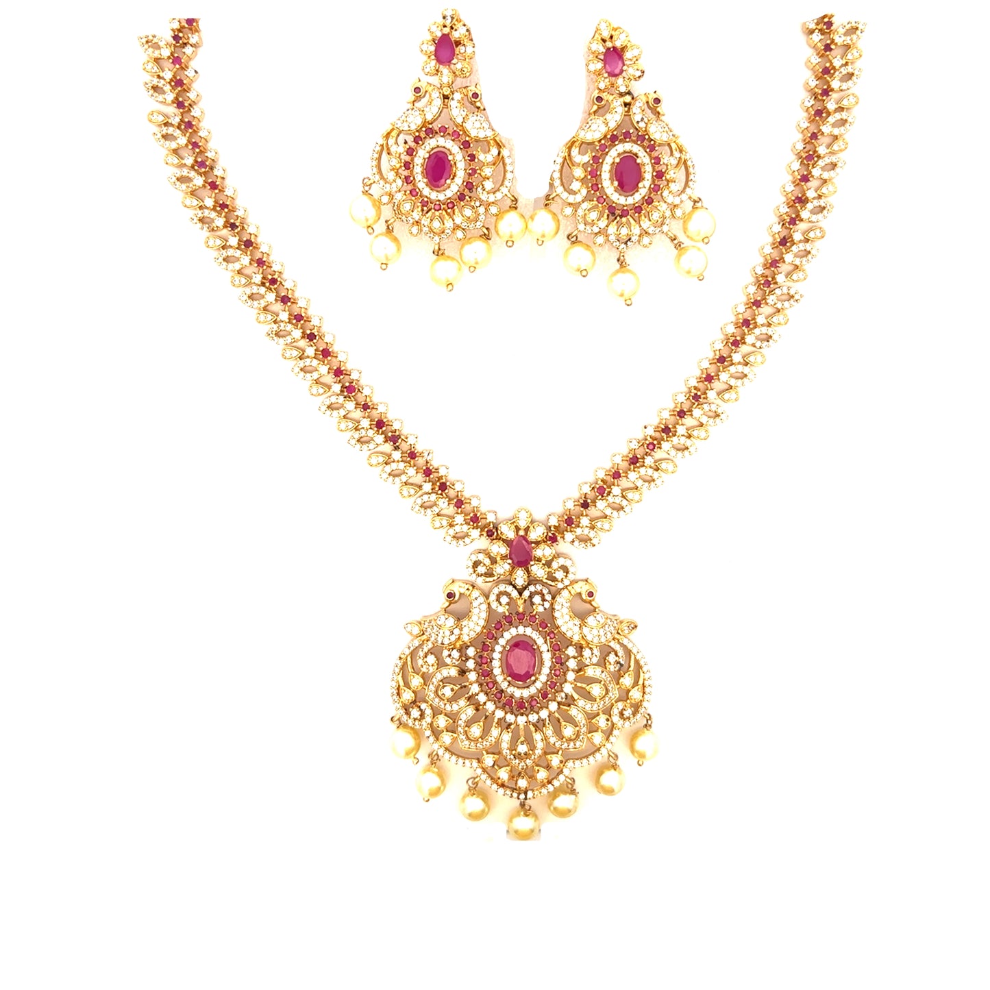 Gold Plated Necklace Set with Pink Stone