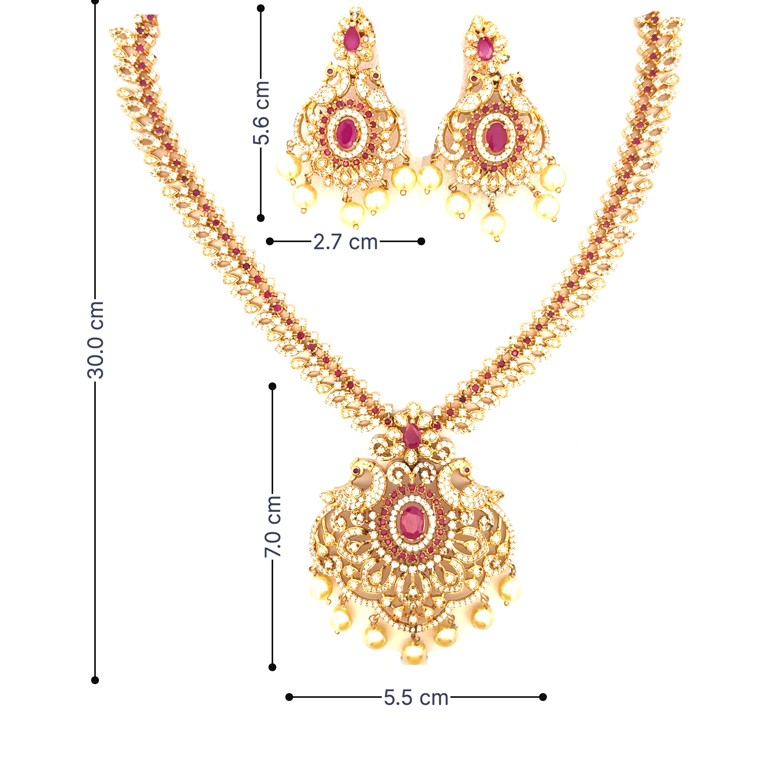 Gold Plated Necklace Set with Pink Stone