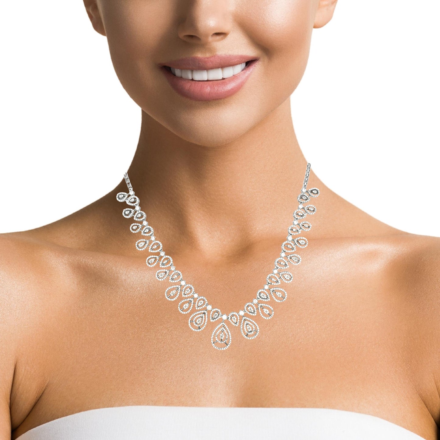 Luxury White Stone Bridal Necklace Set