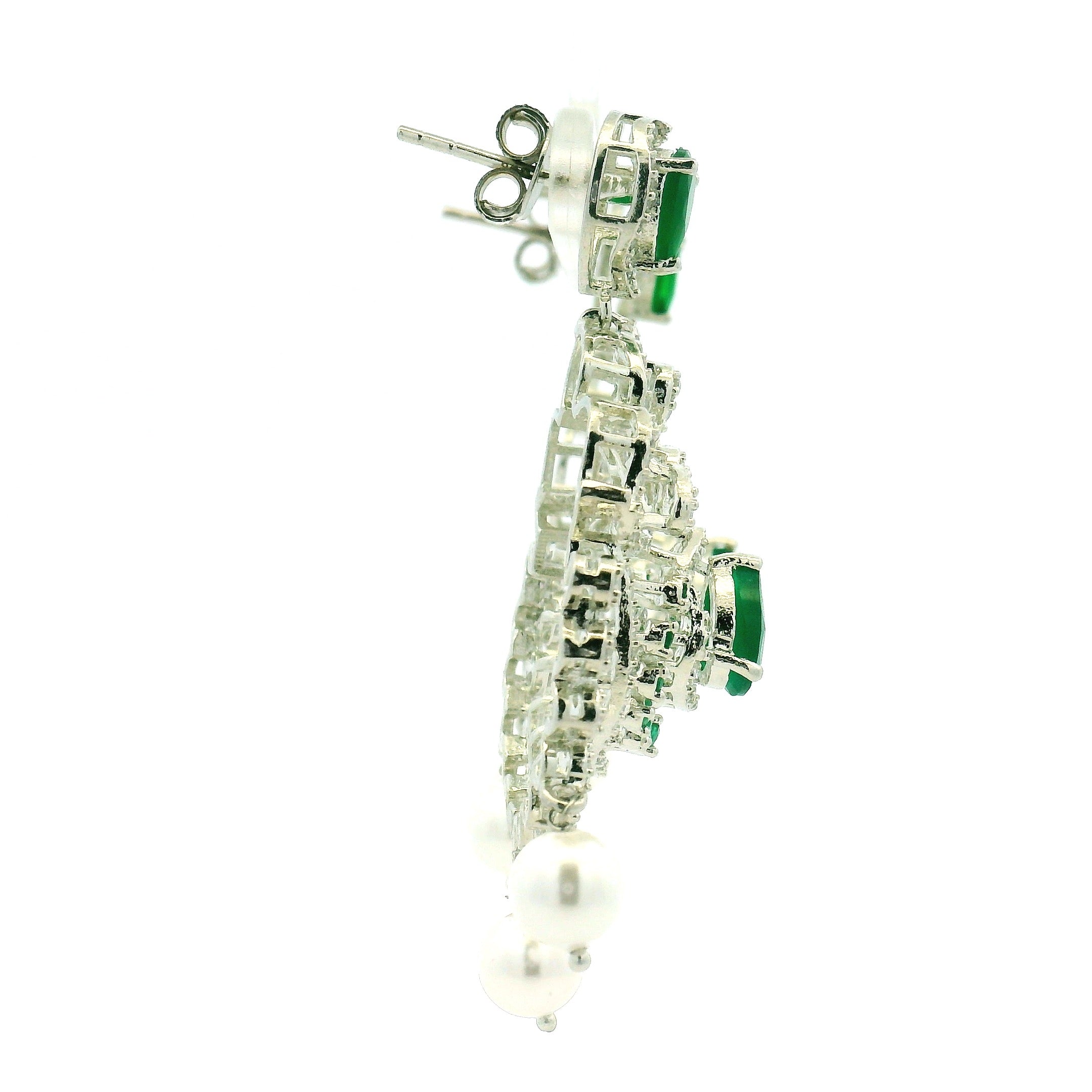 Silver Necklace Set with Emerald Stone Design