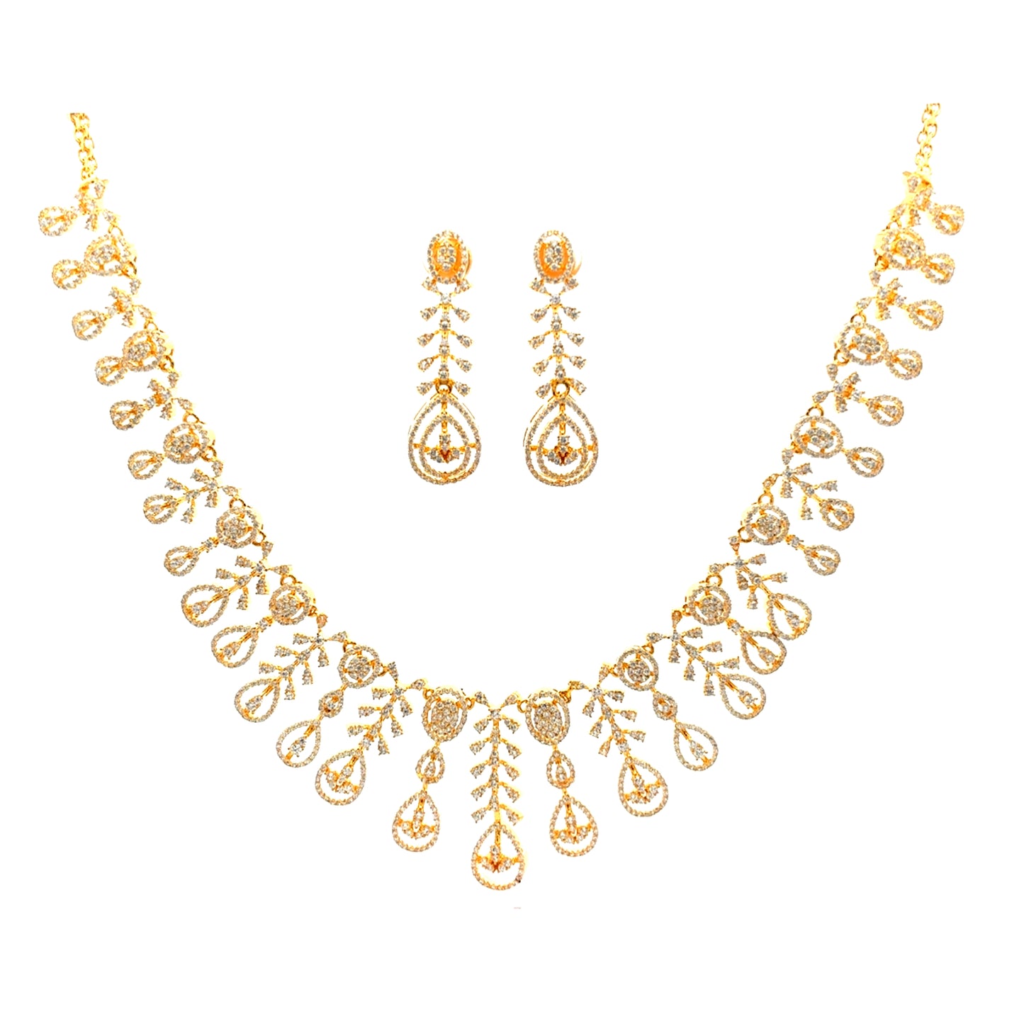 Sparkling Drop Design Gold Plated Necklace Set