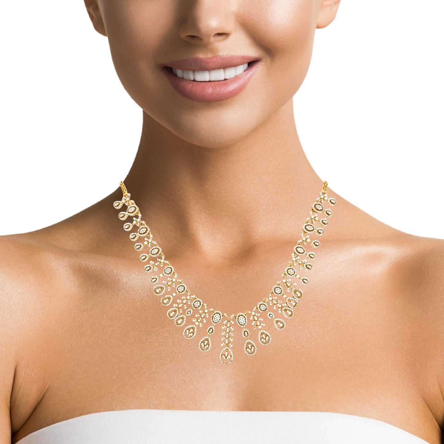 Sparkling Drop Design Gold Plated Necklace Set