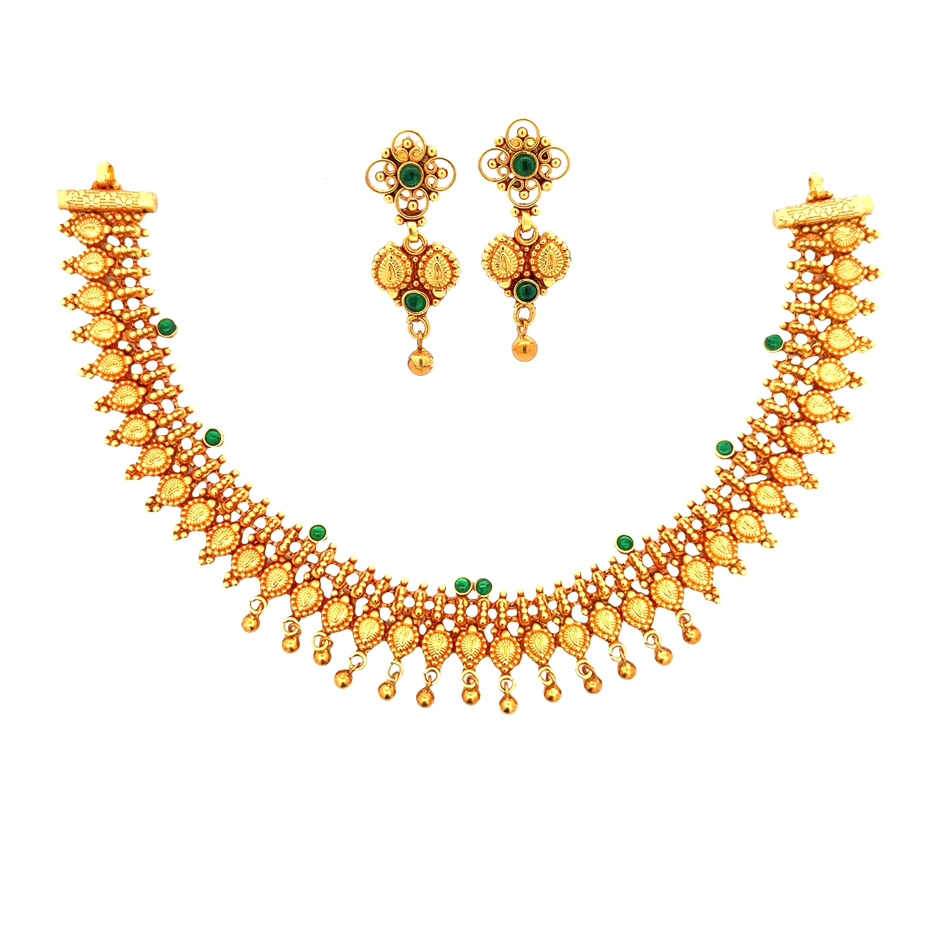 Classic Green Stone Temple Necklace