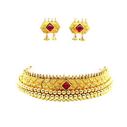Royal Ruby Gold Plated Choker Set