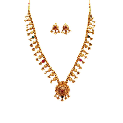 Matte Gold Bell Drop Gold Plated Necklace Set