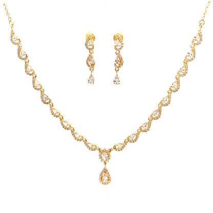 Delicate Gold Crystal Drop Necklace Set