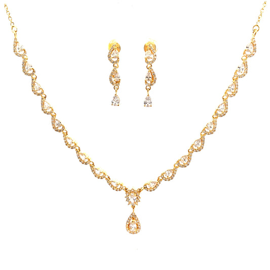 Delicate Gold Crystal Drop Necklace Set