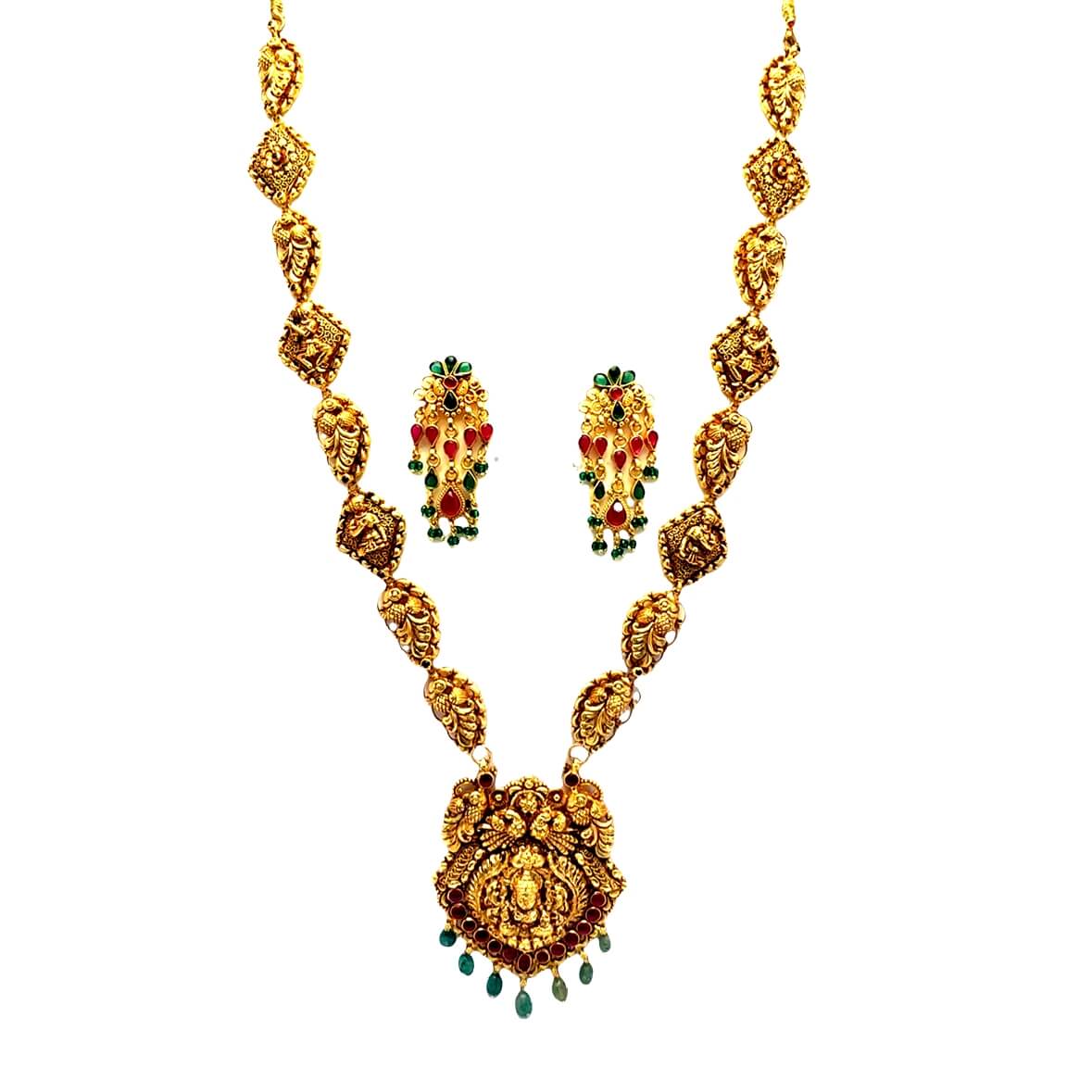 Exquisite Matte Gold Plated Stone Work Necklace Set