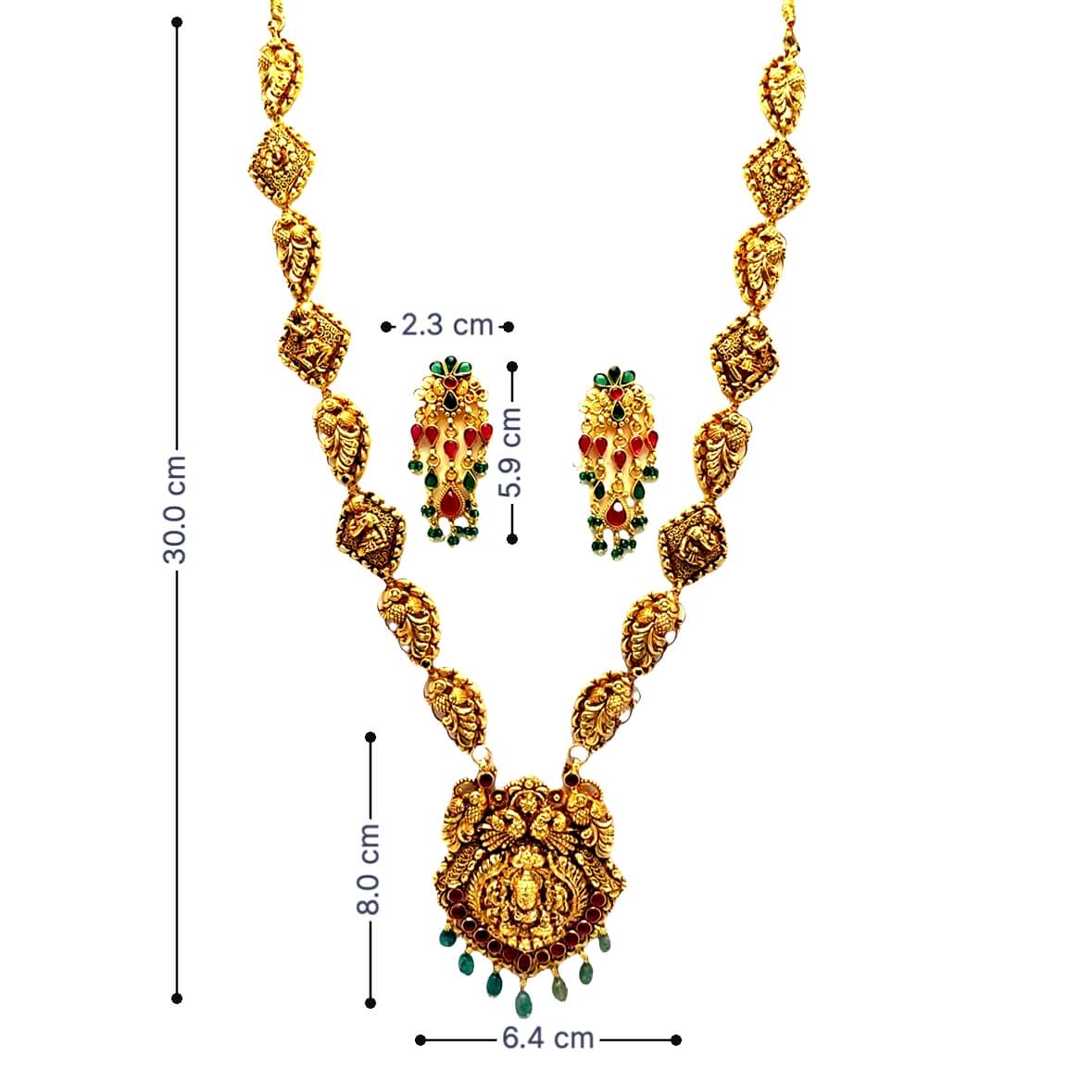 Exquisite Matte Gold Plated Stone Work Necklace Set