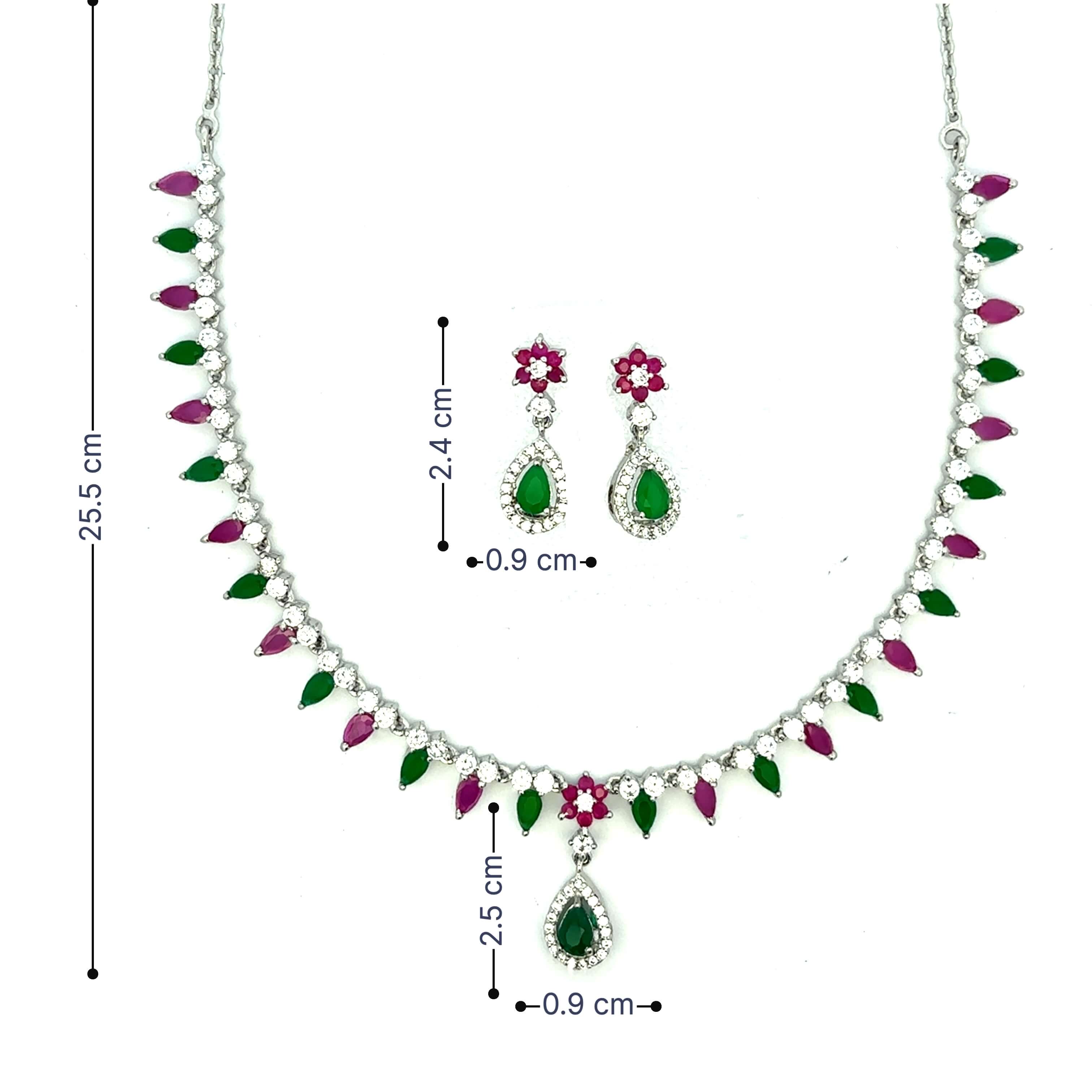 Tricolor Stone Teardrop Silver Tone Necklace Set