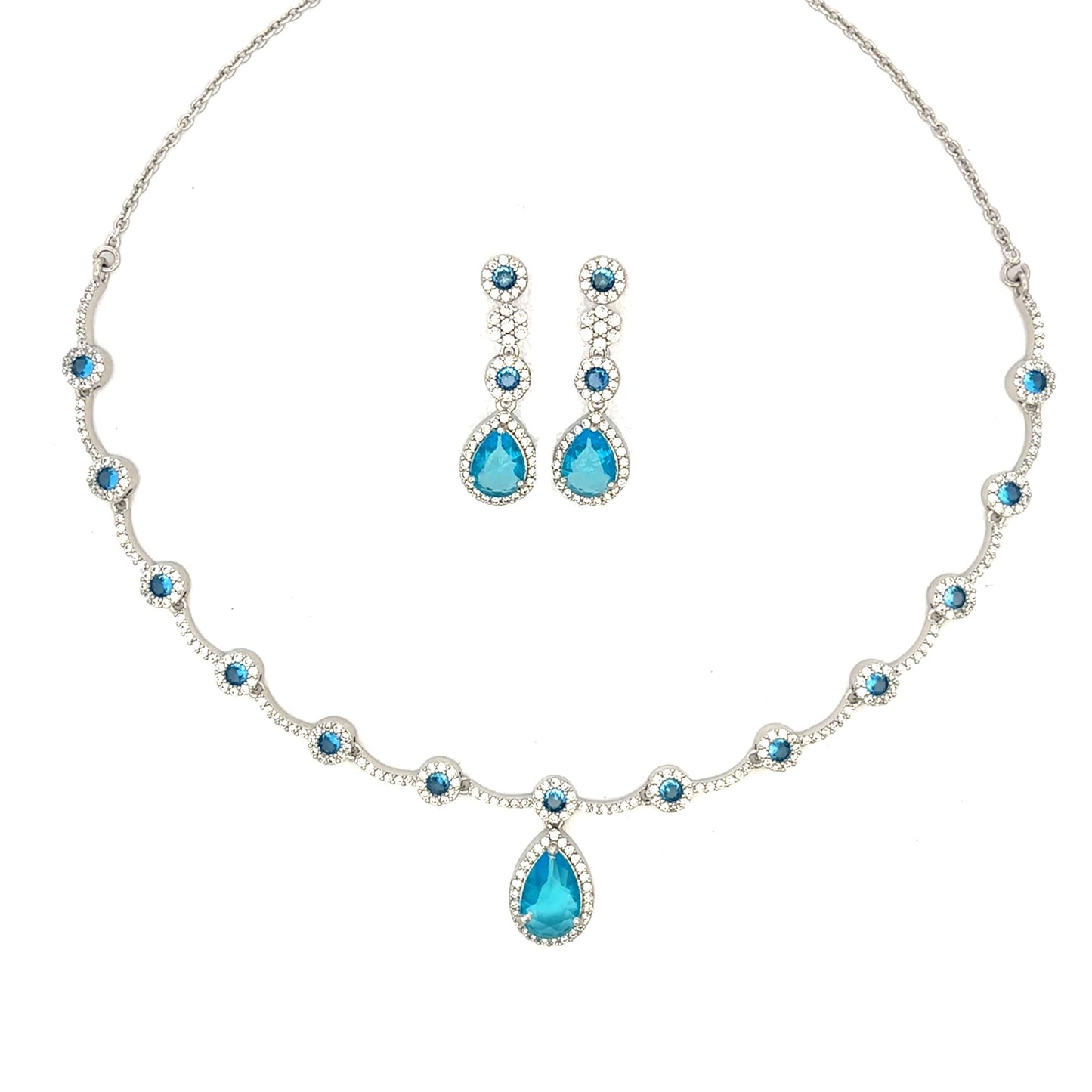 Elegant Teardrop Sky Blue Crystal Choker Set