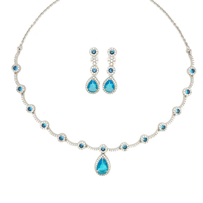Elegant Teardrop Sky Blue Crystal Choker Set