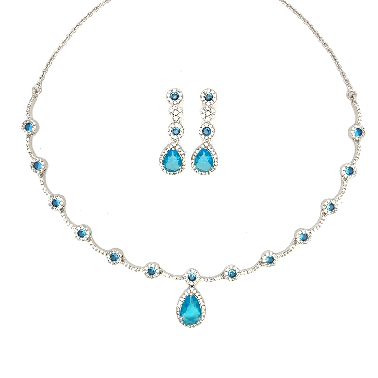 Elegant Teardrop Sky Blue Crystal Choker Set