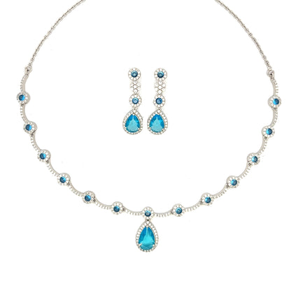 Elegant Teardrop Sky Blue Crystal Choker Set
