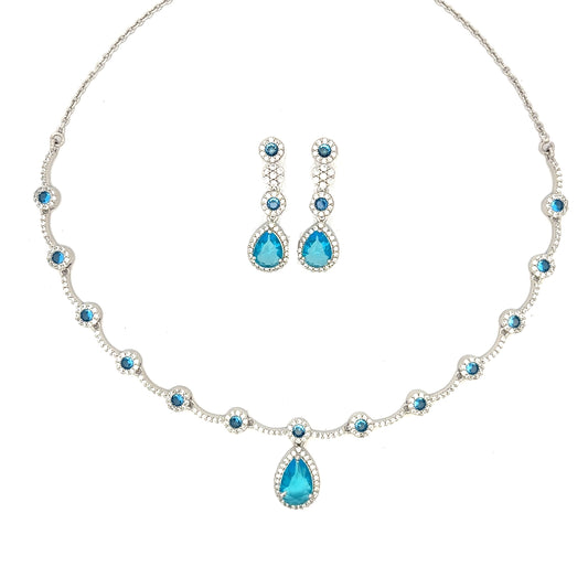Elegant Teardrop Sky Blue Crystal Choker Set