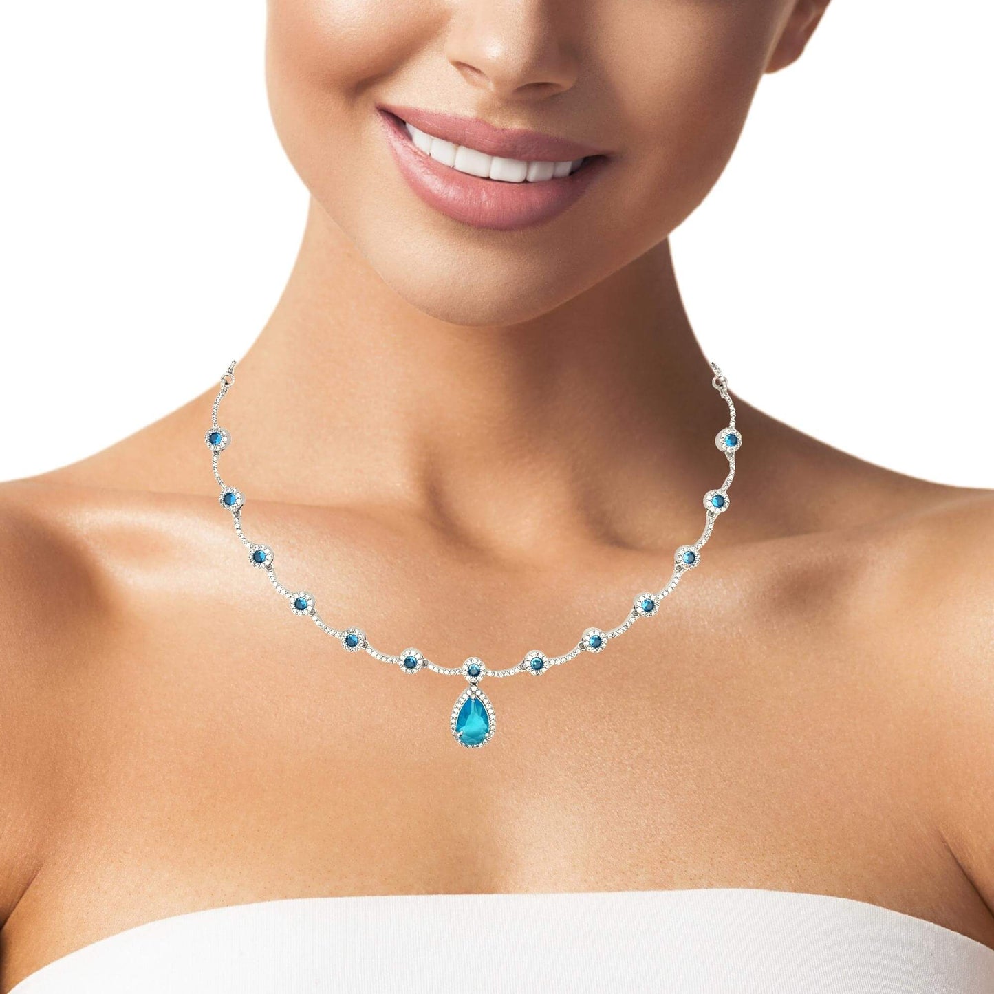 Elegant Teardrop Sky Blue Crystal Choker Set