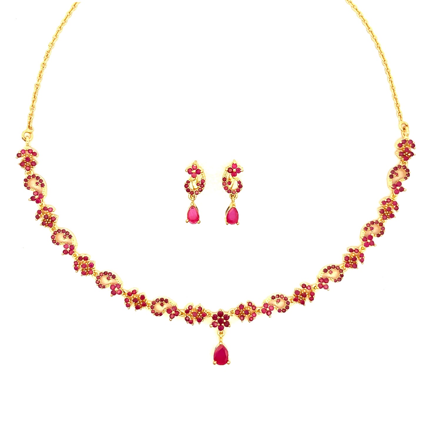 Sleek Line Design Pink Stone Choker Set