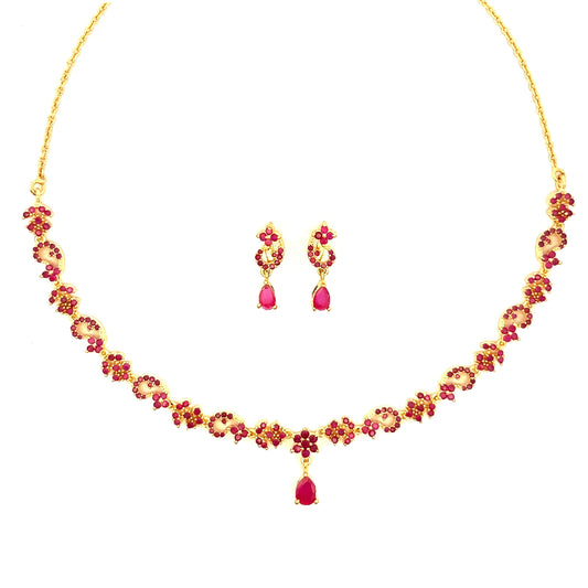 Sleek Line Design Pink Stone Choker Set