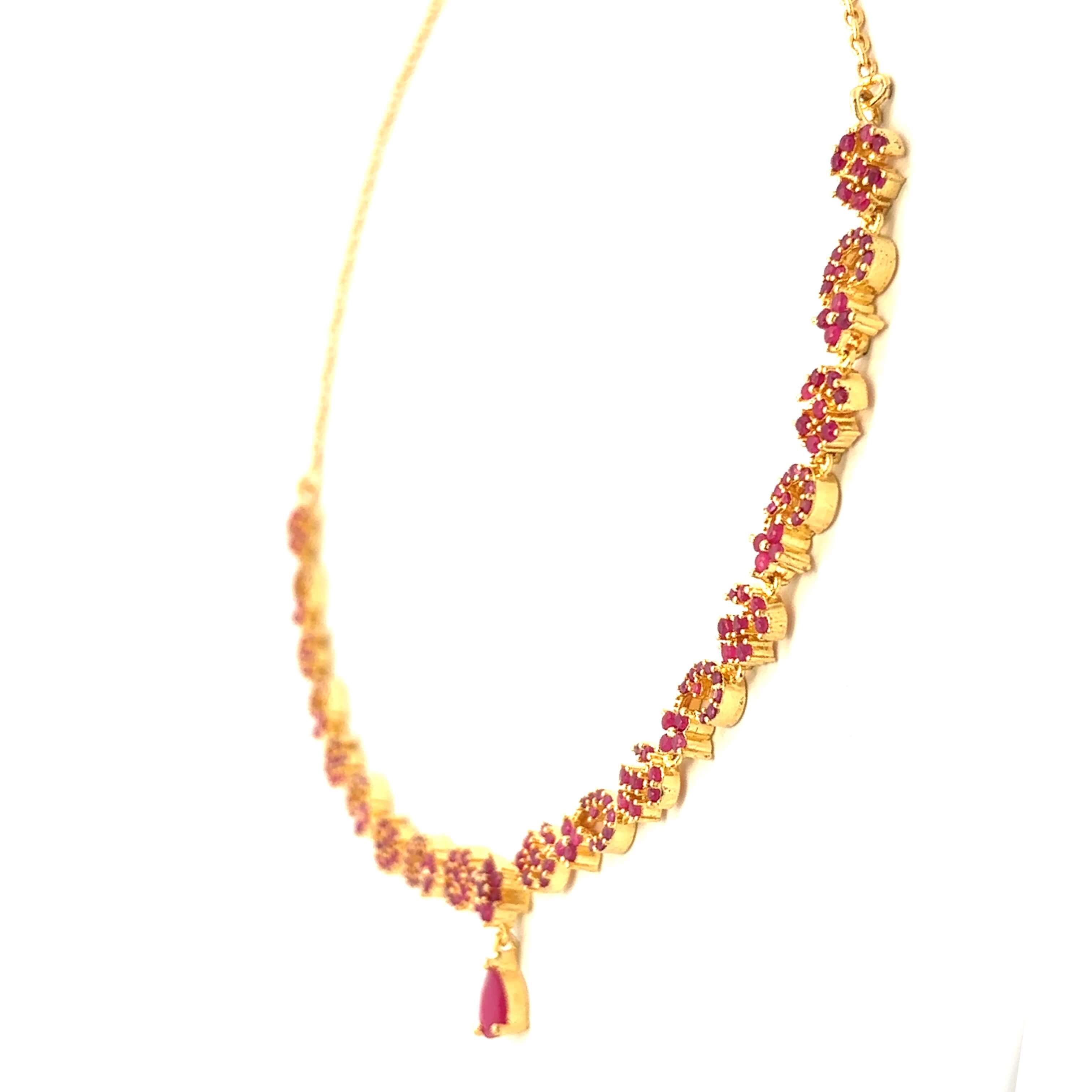 Sleek Line Design Pink Stone Choker Set
