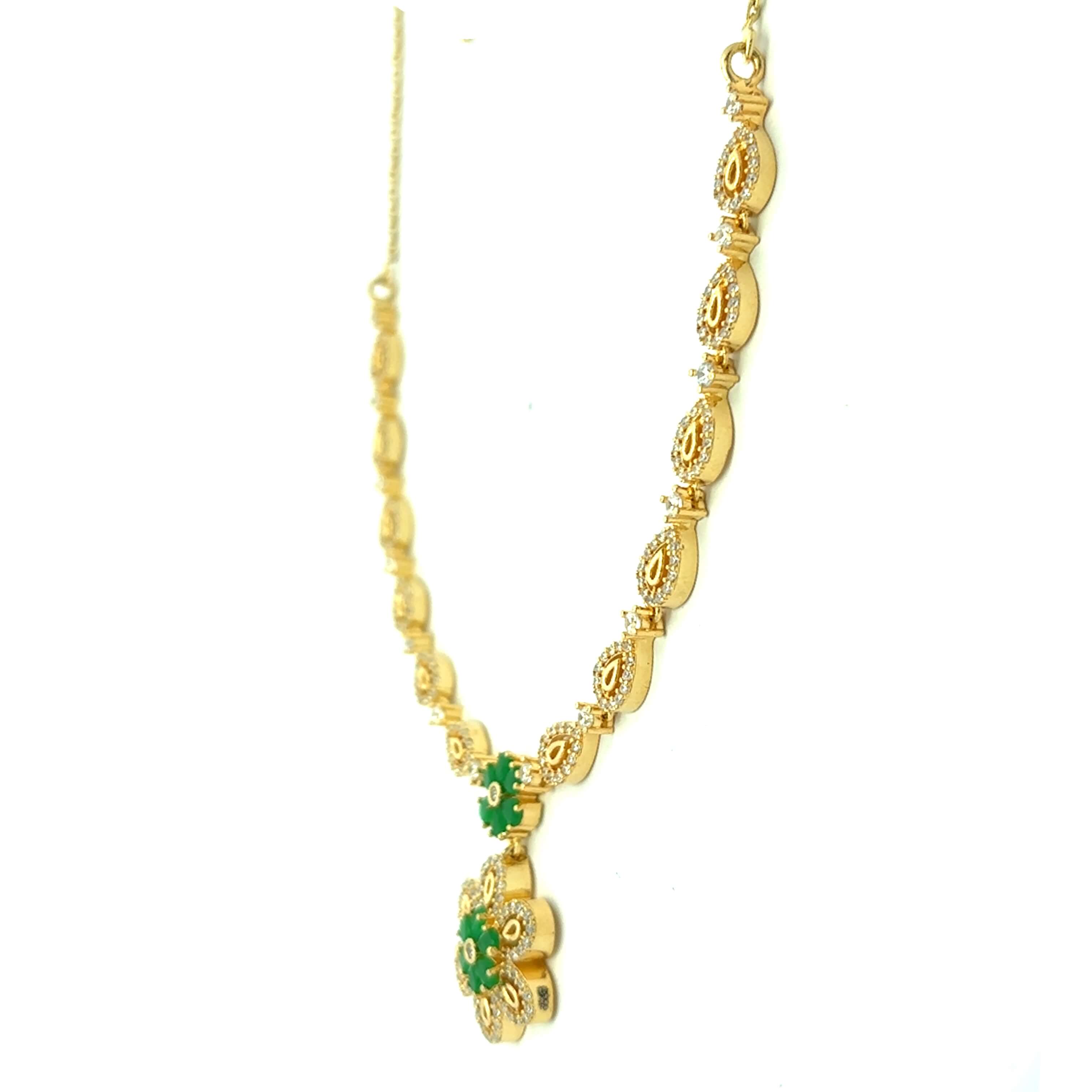 Matte Gold Plated Green Stone Necklace Set