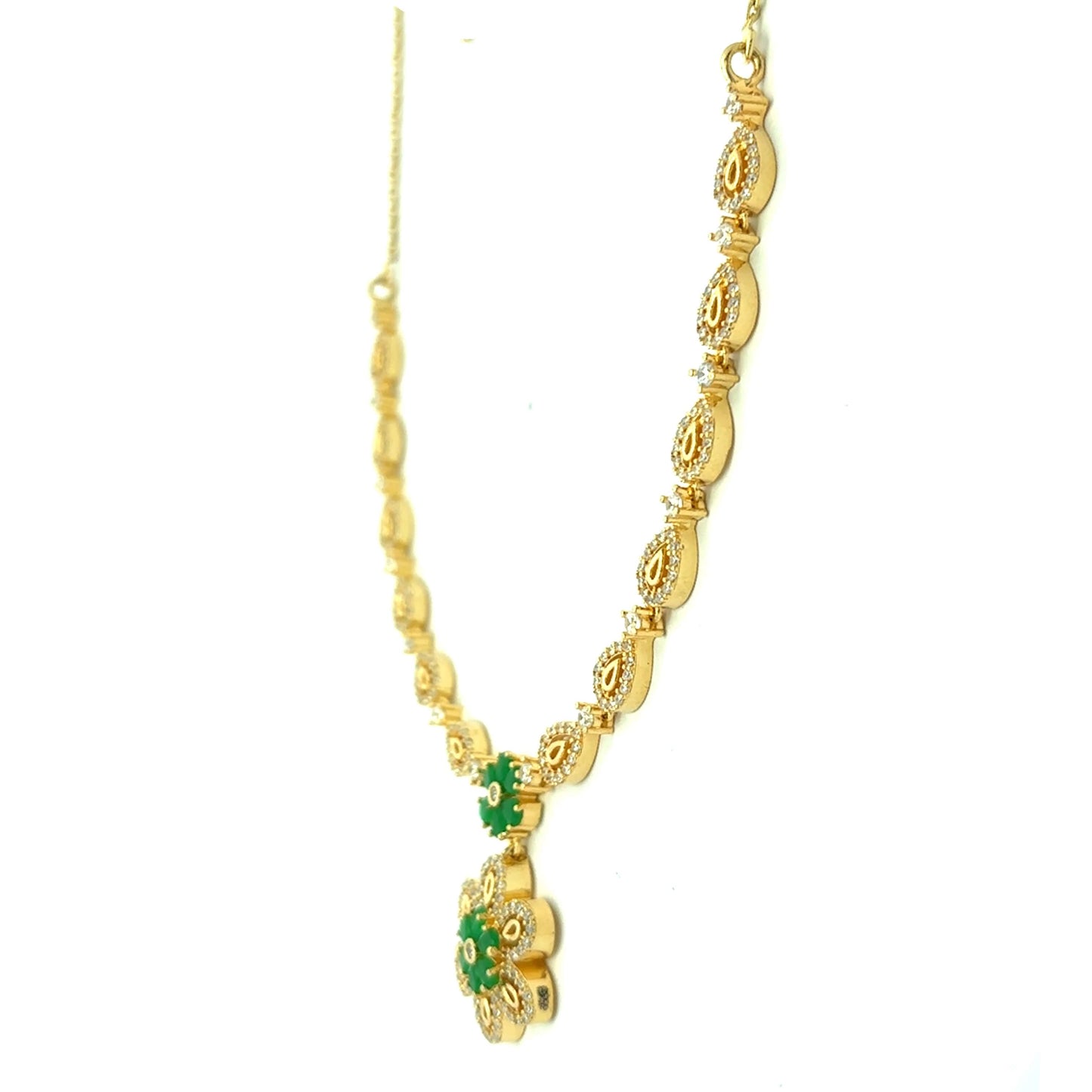 Matte Gold Plated Green Stone Necklace Set