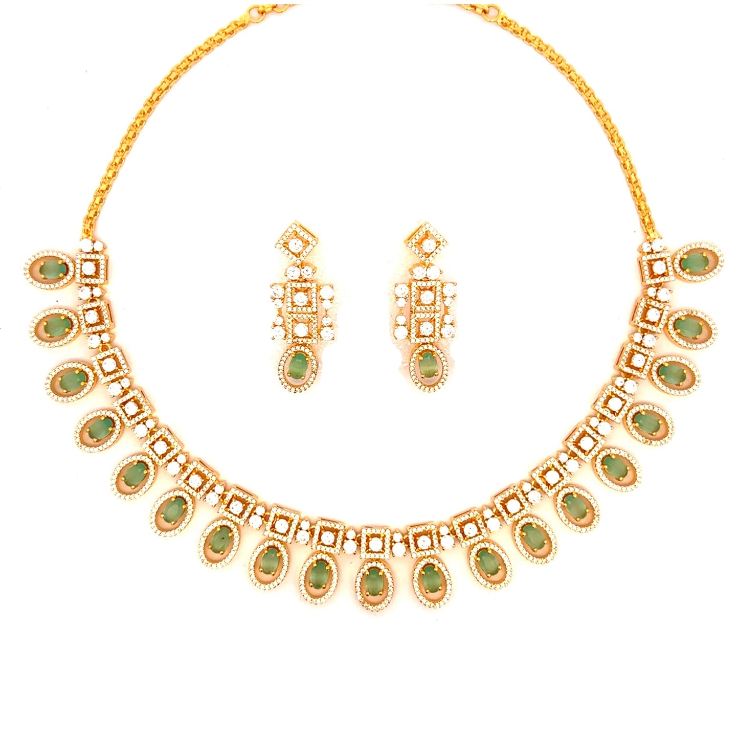 Classic Emerald Look Gold Plated Necklace Set