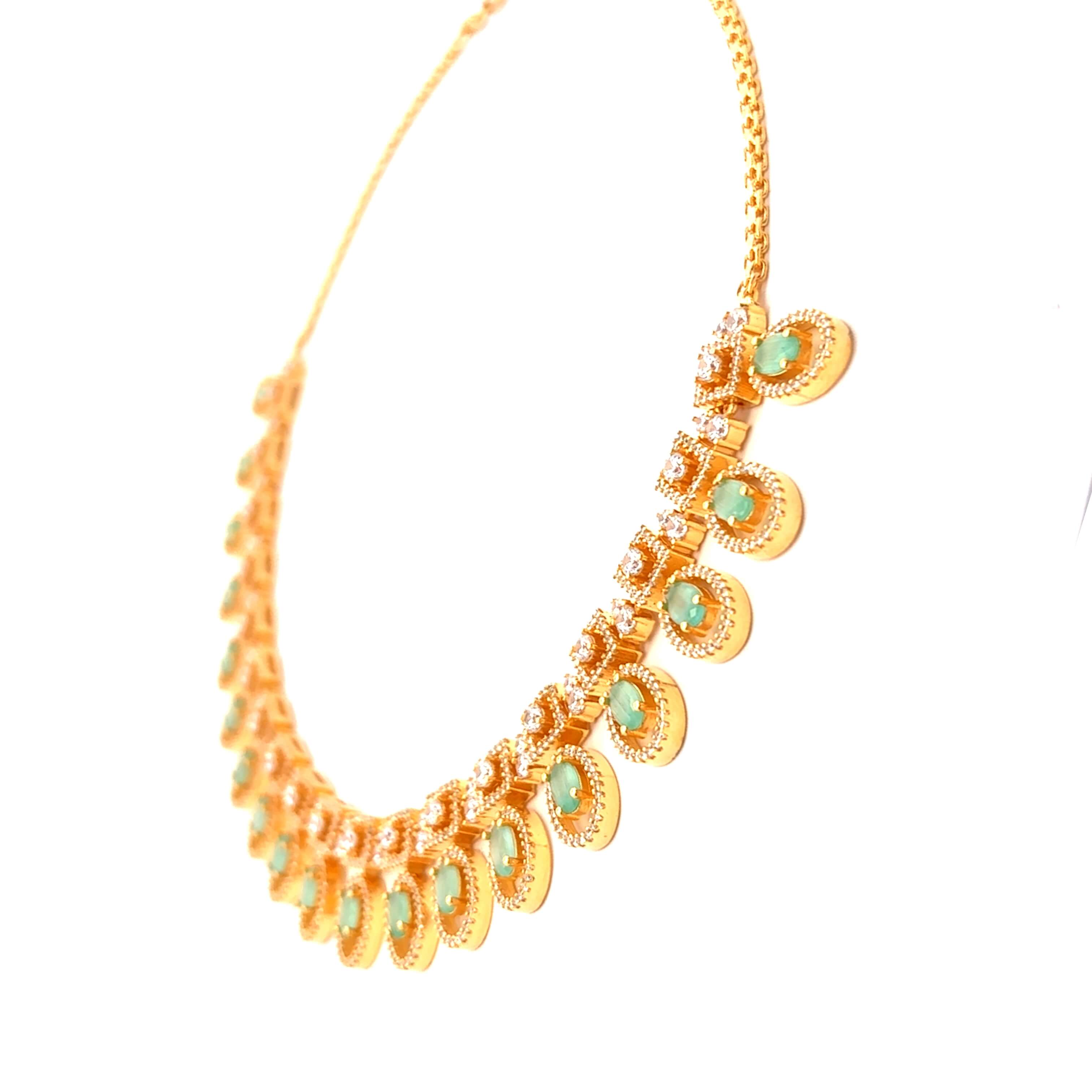 Classic Emerald Look Gold Plated Necklace Set