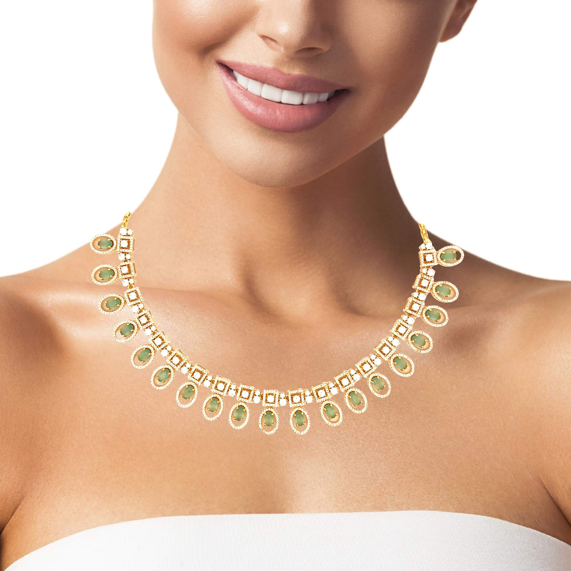 Classic Emerald Look Gold Plated Necklace Set