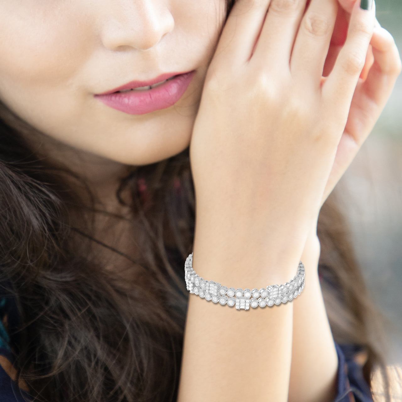 Dual Diamond Bracelet In Silver
