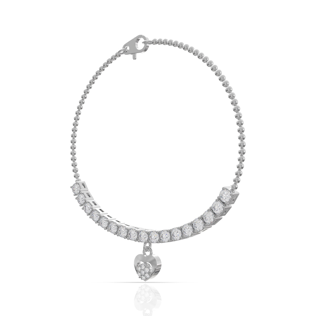 Diamond Heart Bracelet in Sterling Silver