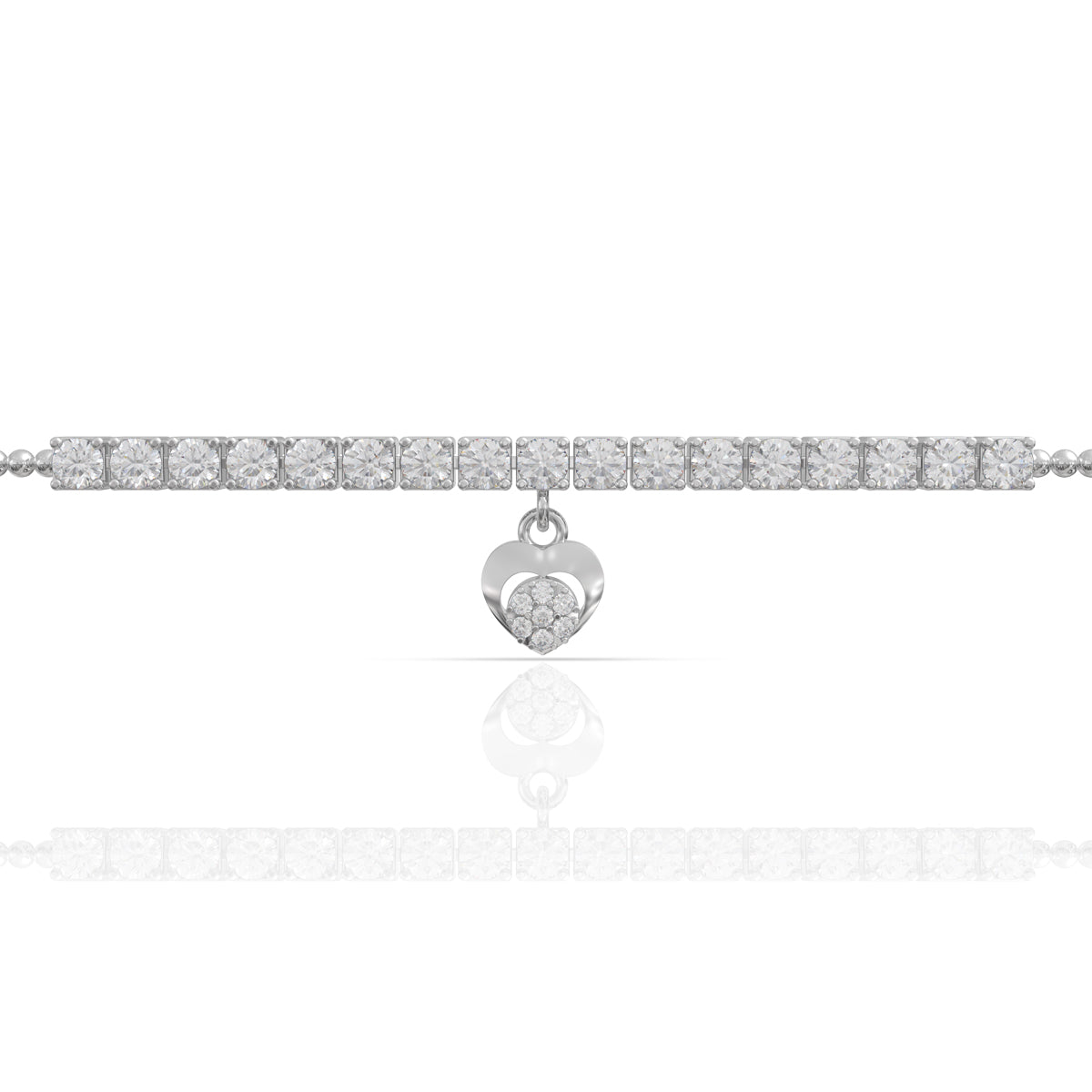 Diamond Heart Bracelet in Sterling Silver
