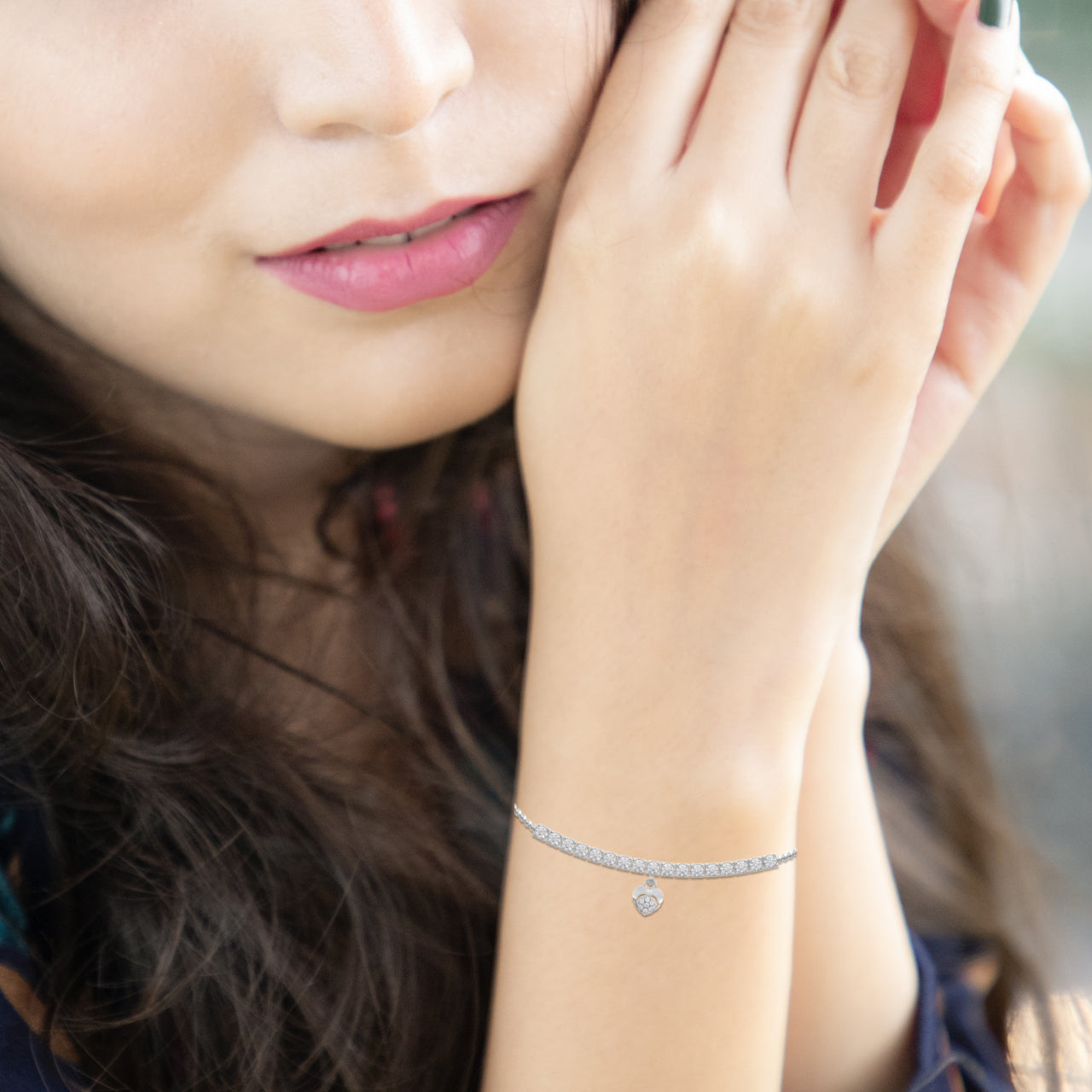 Diamond Heart Bracelet in Sterling Silver